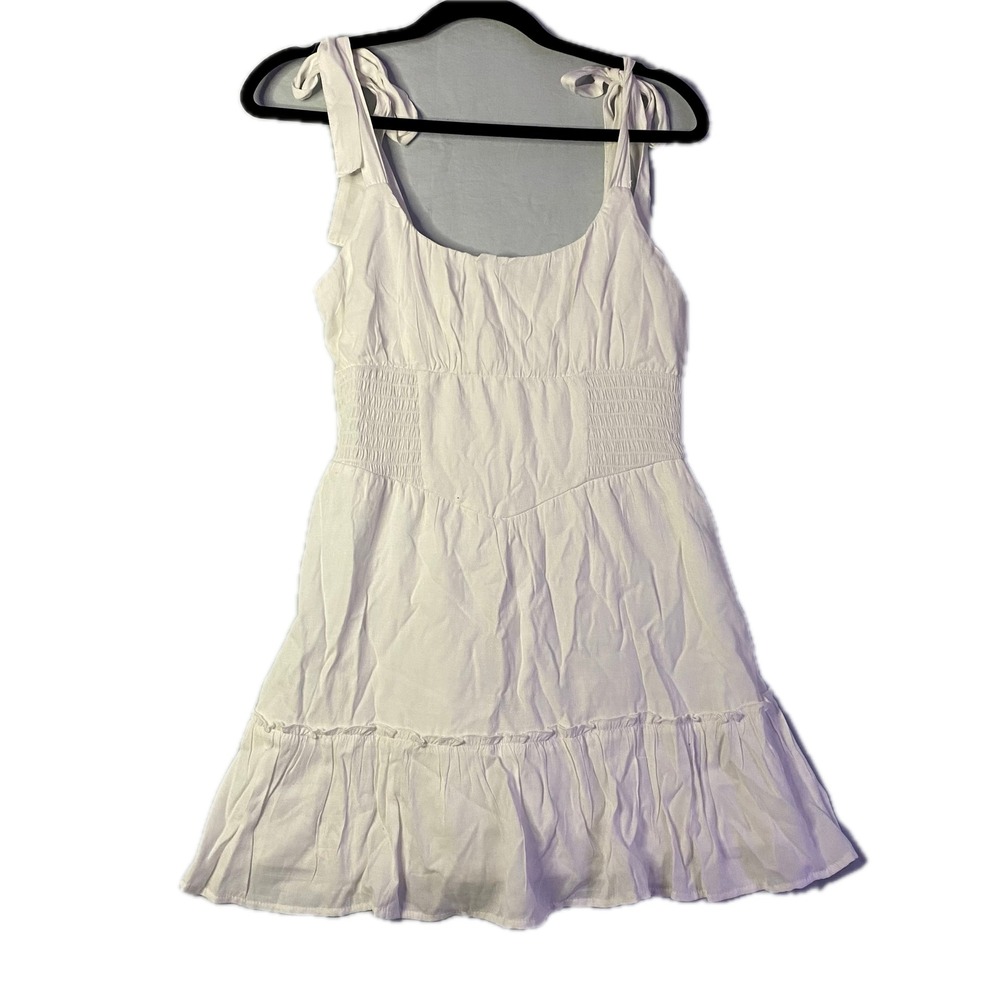 Trixxi Mini Dress Women Small‎ White Good Tie Shoulder Smocked Tiered Sundress